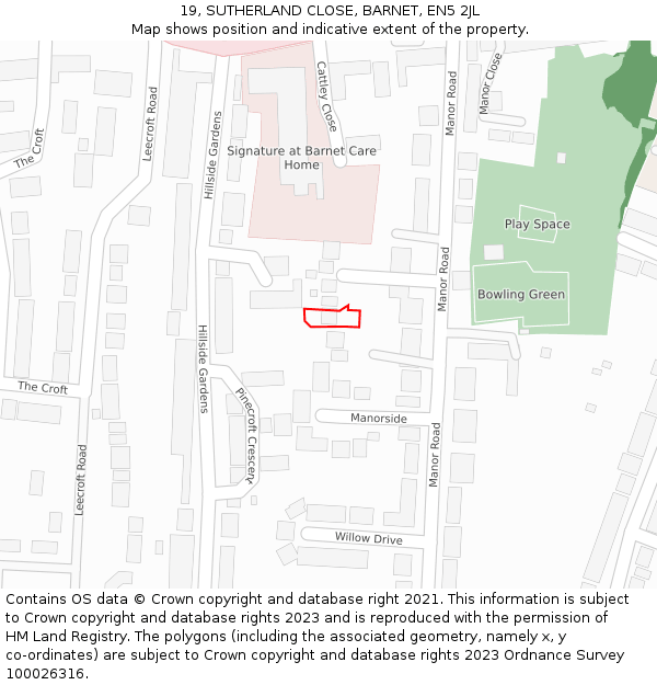 19, SUTHERLAND CLOSE, BARNET, EN5 2JL: Location map and indicative extent of plot
