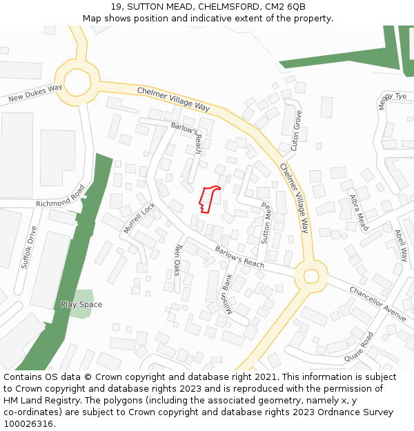 19, SUTTON MEAD, CHELMSFORD, CM2 6QB: Location map and indicative extent of plot