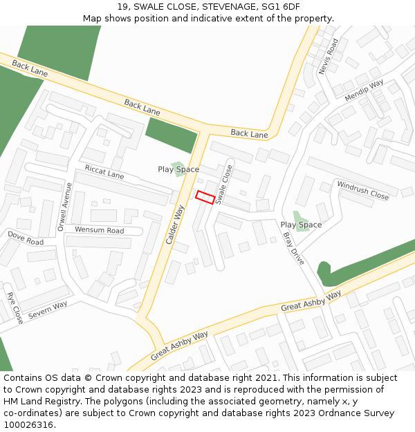 19, SWALE CLOSE, STEVENAGE, SG1 6DF: Location map and indicative extent of plot