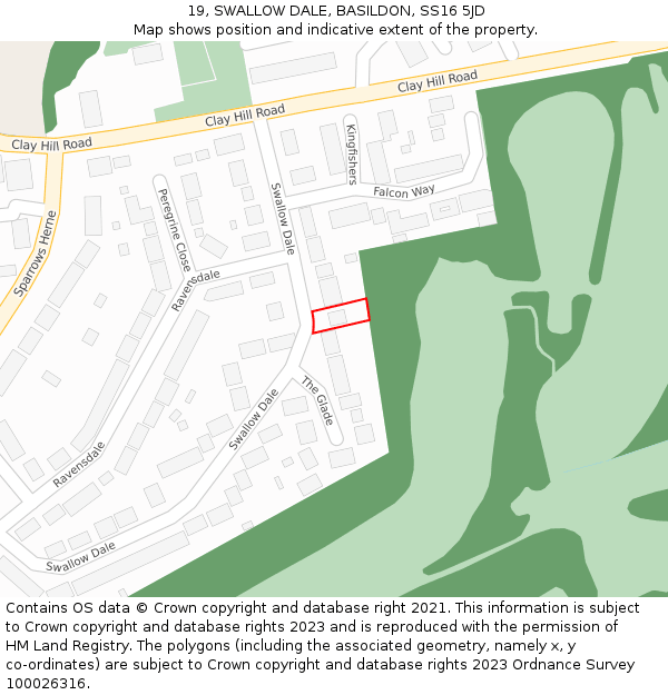19, SWALLOW DALE, BASILDON, SS16 5JD: Location map and indicative extent of plot