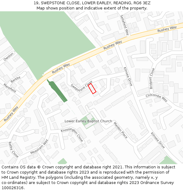 19, SWEPSTONE CLOSE, LOWER EARLEY, READING, RG6 3EZ: Location map and indicative extent of plot