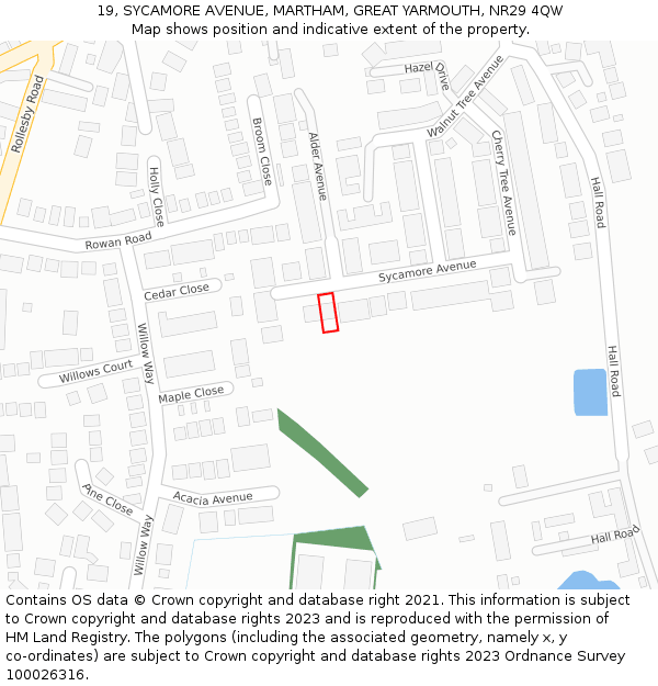 19, SYCAMORE AVENUE, MARTHAM, GREAT YARMOUTH, NR29 4QW: Location map and indicative extent of plot