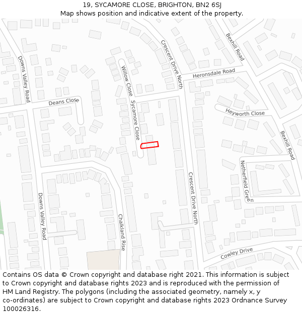 19, SYCAMORE CLOSE, BRIGHTON, BN2 6SJ: Location map and indicative extent of plot
