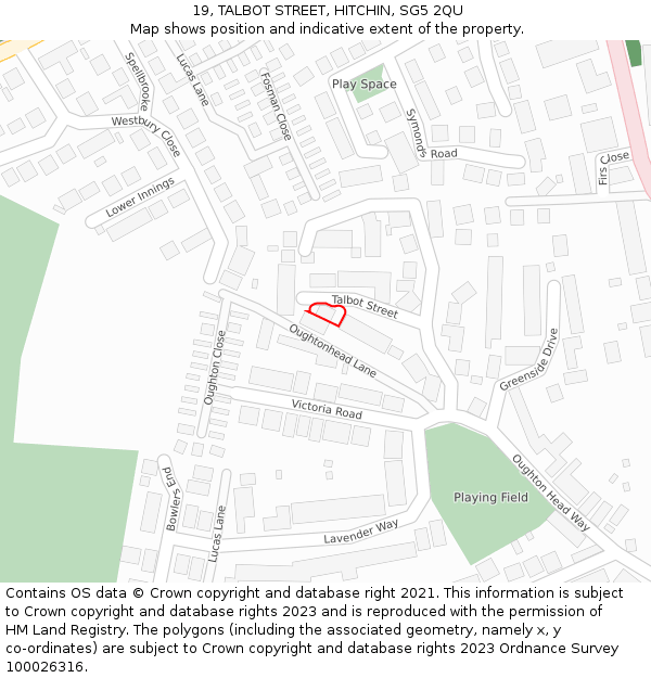 19, TALBOT STREET, HITCHIN, SG5 2QU: Location map and indicative extent of plot
