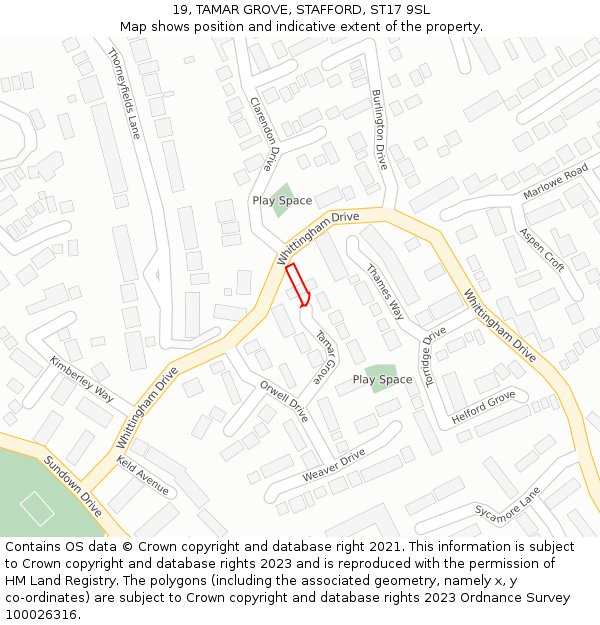19, TAMAR GROVE, STAFFORD, ST17 9SL: Location map and indicative extent of plot