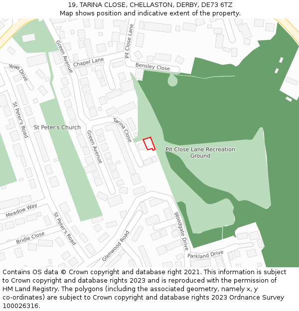 19, TARINA CLOSE, CHELLASTON, DERBY, DE73 6TZ: Location map and indicative extent of plot