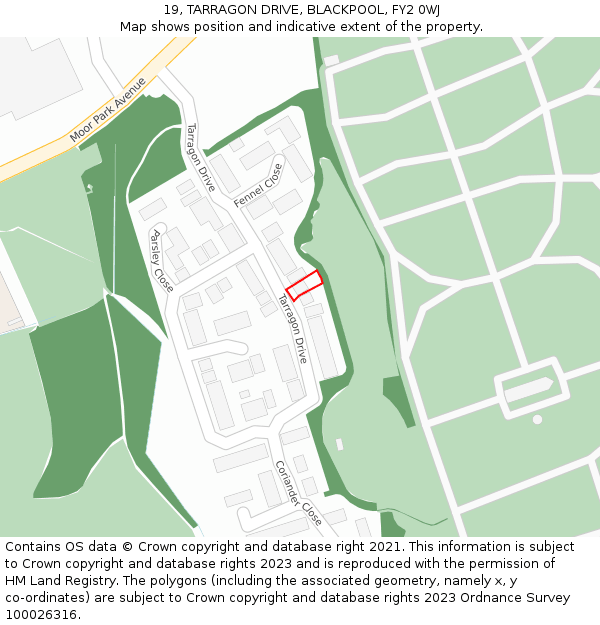 19, TARRAGON DRIVE, BLACKPOOL, FY2 0WJ: Location map and indicative extent of plot