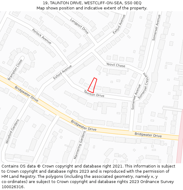 19, TAUNTON DRIVE, WESTCLIFF-ON-SEA, SS0 0EQ: Location map and indicative extent of plot