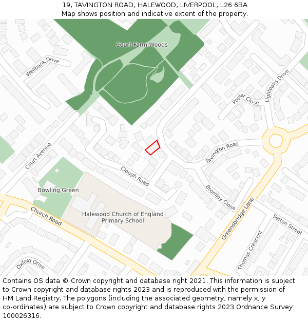 19, TAVINGTON ROAD, HALEWOOD, LIVERPOOL, L26 6BA: Location map and indicative extent of plot