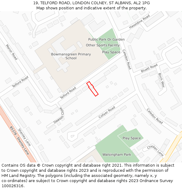 19, TELFORD ROAD, LONDON COLNEY, ST ALBANS, AL2 1PG: Location map and indicative extent of plot