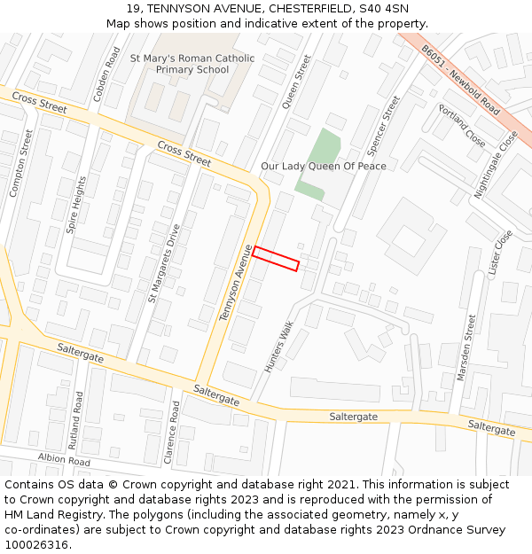 19, TENNYSON AVENUE, CHESTERFIELD, S40 4SN: Location map and indicative extent of plot