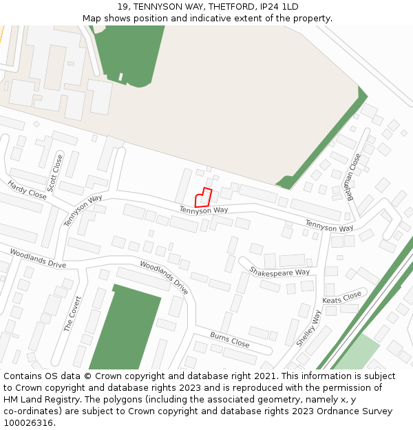 19, TENNYSON WAY, THETFORD, IP24 1LD: Location map and indicative extent of plot