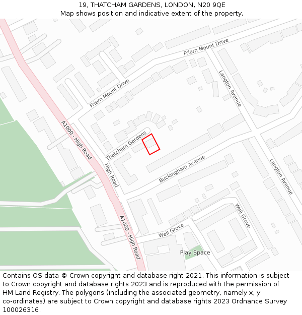 19, THATCHAM GARDENS, LONDON, N20 9QE: Location map and indicative extent of plot
