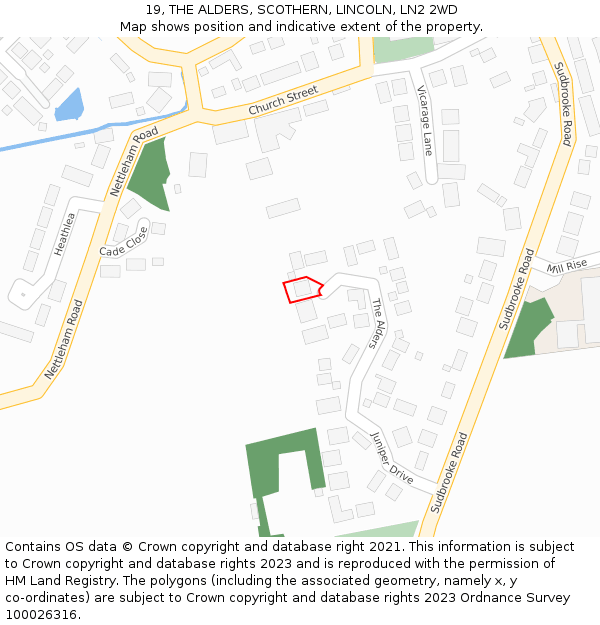 19, THE ALDERS, SCOTHERN, LINCOLN, LN2 2WD: Location map and indicative extent of plot