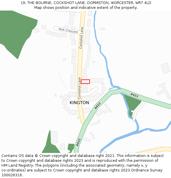 19, THE BOURNE, COCKSHOT LANE, DORMSTON, WORCESTER, WR7 4LD: Location map and indicative extent of plot