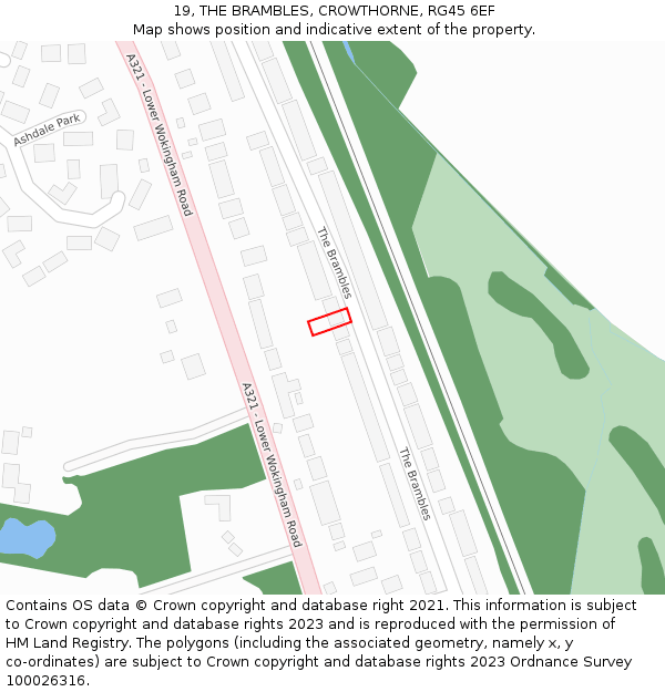 19, THE BRAMBLES, CROWTHORNE, RG45 6EF: Location map and indicative extent of plot