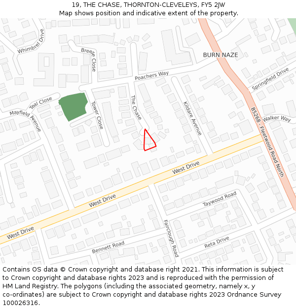 19, THE CHASE, THORNTON-CLEVELEYS, FY5 2JW: Location map and indicative extent of plot