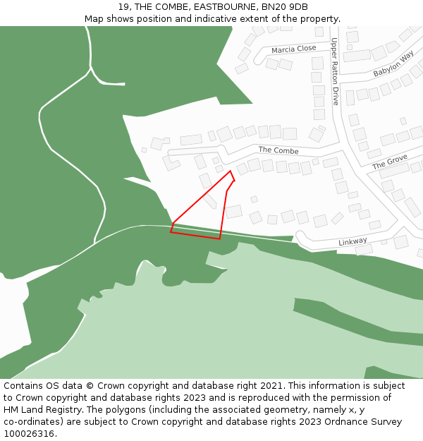 19, THE COMBE, EASTBOURNE, BN20 9DB: Location map and indicative extent of plot