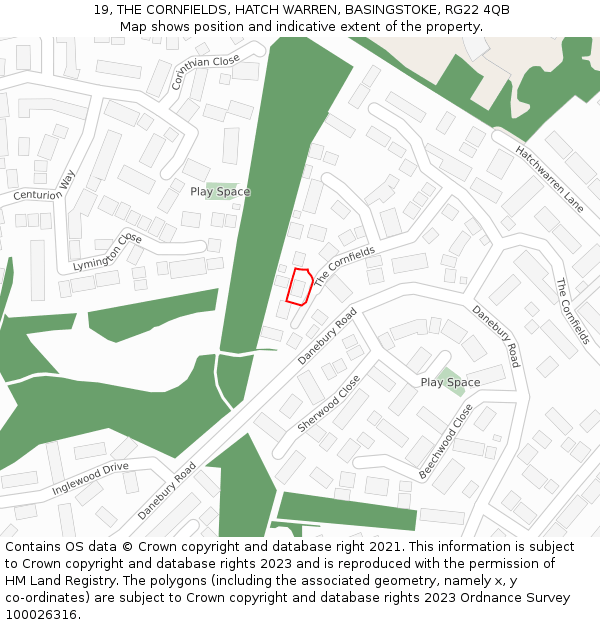19, THE CORNFIELDS, HATCH WARREN, BASINGSTOKE, RG22 4QB: Location map and indicative extent of plot