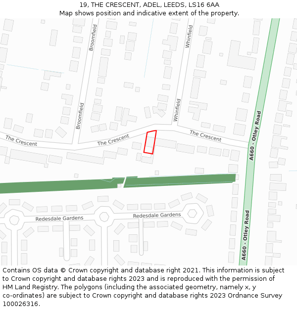 19, THE CRESCENT, ADEL, LEEDS, LS16 6AA: Location map and indicative extent of plot