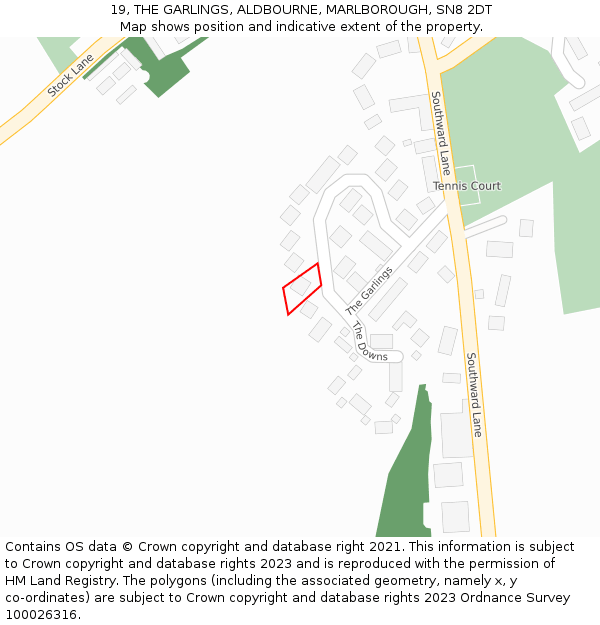 19, THE GARLINGS, ALDBOURNE, MARLBOROUGH, SN8 2DT: Location map and indicative extent of plot