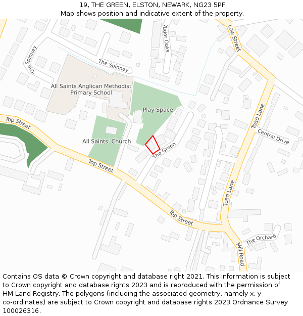 19, THE GREEN, ELSTON, NEWARK, NG23 5PF: Location map and indicative extent of plot