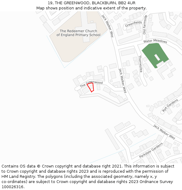 19, THE GREENWOOD, BLACKBURN, BB2 4UR: Location map and indicative extent of plot