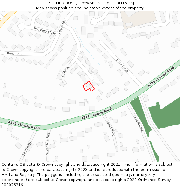 19, THE GROVE, HAYWARDS HEATH, RH16 3SJ: Location map and indicative extent of plot