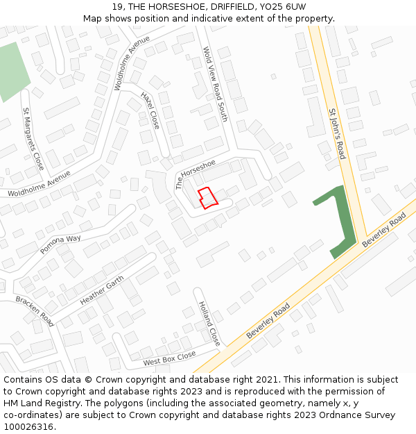 19, THE HORSESHOE, DRIFFIELD, YO25 6UW: Location map and indicative extent of plot