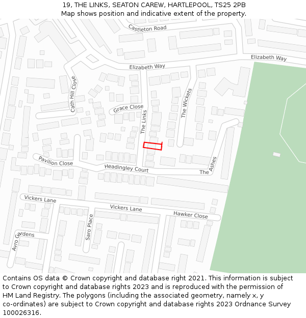 19, THE LINKS, SEATON CAREW, HARTLEPOOL, TS25 2PB: Location map and indicative extent of plot