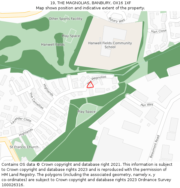 19, THE MAGNOLIAS, BANBURY, OX16 1XF: Location map and indicative extent of plot