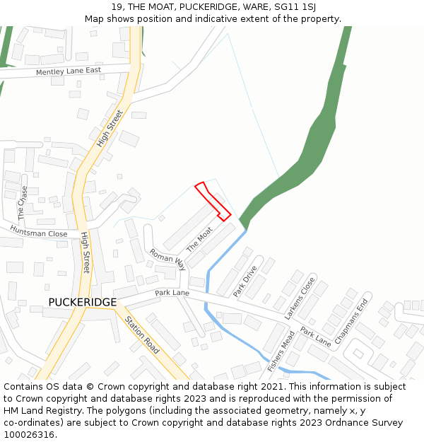 19, THE MOAT, PUCKERIDGE, WARE, SG11 1SJ: Location map and indicative extent of plot