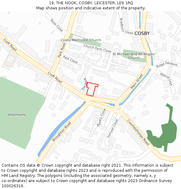 19, THE NOOK, COSBY, LEICESTER, LE9 1RQ: Location map and indicative extent of plot