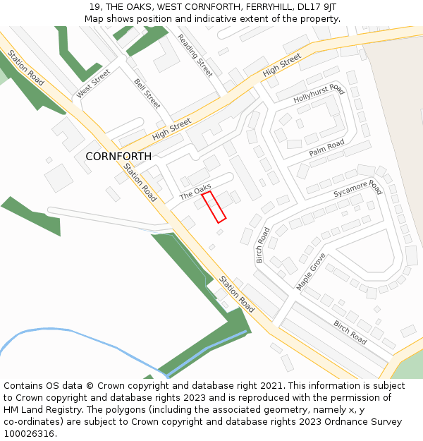19, THE OAKS, WEST CORNFORTH, FERRYHILL, DL17 9JT: Location map and indicative extent of plot