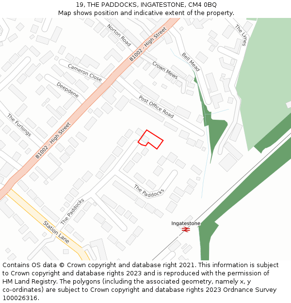 19, THE PADDOCKS, INGATESTONE, CM4 0BQ: Location map and indicative extent of plot