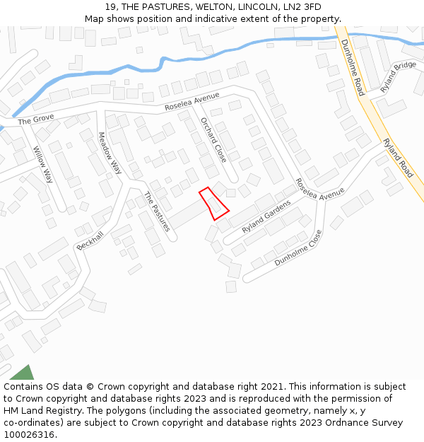 19, THE PASTURES, WELTON, LINCOLN, LN2 3FD: Location map and indicative extent of plot