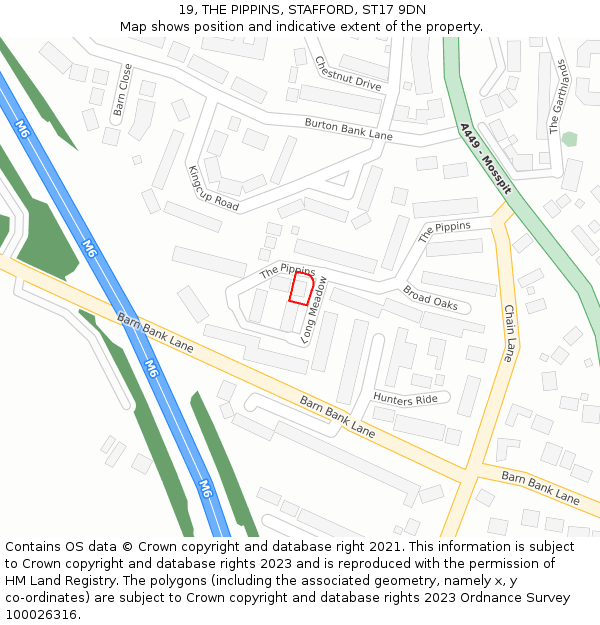 19, THE PIPPINS, STAFFORD, ST17 9DN: Location map and indicative extent of plot