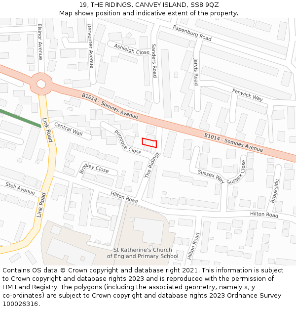 19, THE RIDINGS, CANVEY ISLAND, SS8 9QZ: Location map and indicative extent of plot