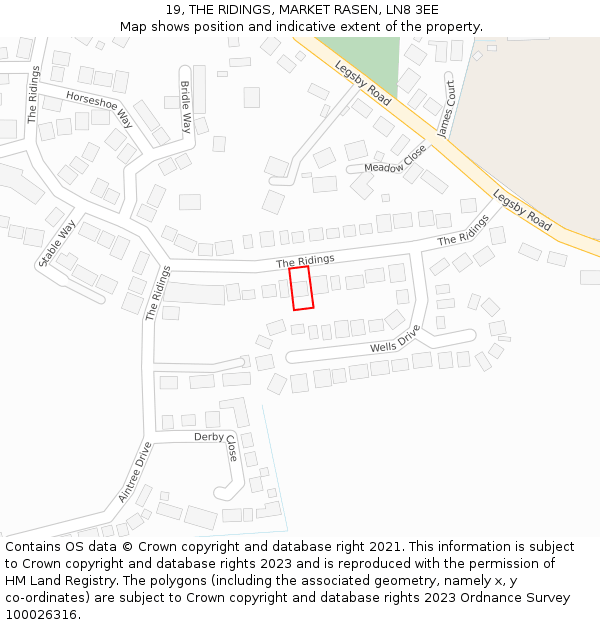 19, THE RIDINGS, MARKET RASEN, LN8 3EE: Location map and indicative extent of plot