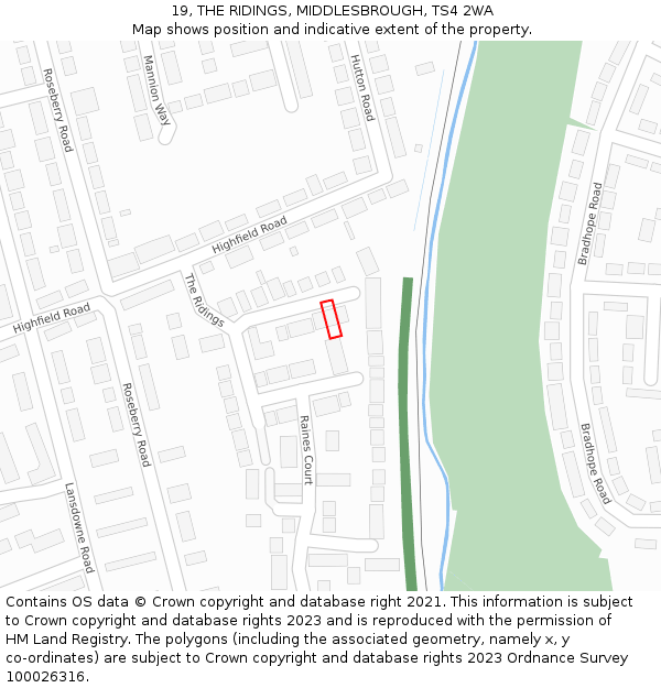 19, THE RIDINGS, MIDDLESBROUGH, TS4 2WA: Location map and indicative extent of plot