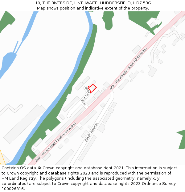 19, THE RIVERSIDE, LINTHWAITE, HUDDERSFIELD, HD7 5RG: Location map and indicative extent of plot