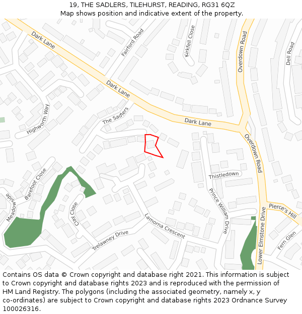 19, THE SADLERS, TILEHURST, READING, RG31 6QZ: Location map and indicative extent of plot