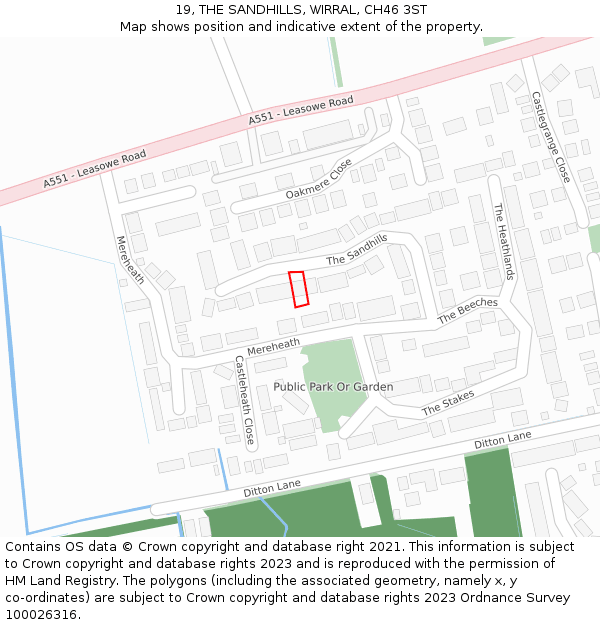 19, THE SANDHILLS, WIRRAL, CH46 3ST: Location map and indicative extent of plot