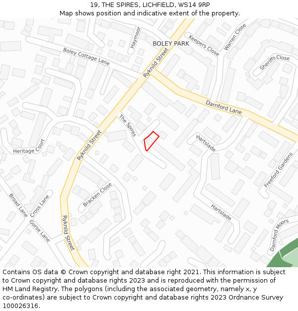 19, THE SPIRES, LICHFIELD, WS14 9RP: Location map and indicative extent of plot