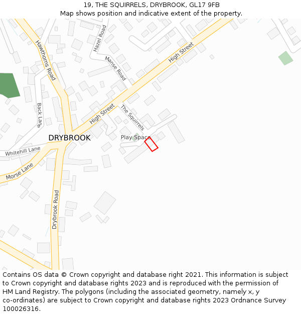 19, THE SQUIRRELS, DRYBROOK, GL17 9FB: Location map and indicative extent of plot