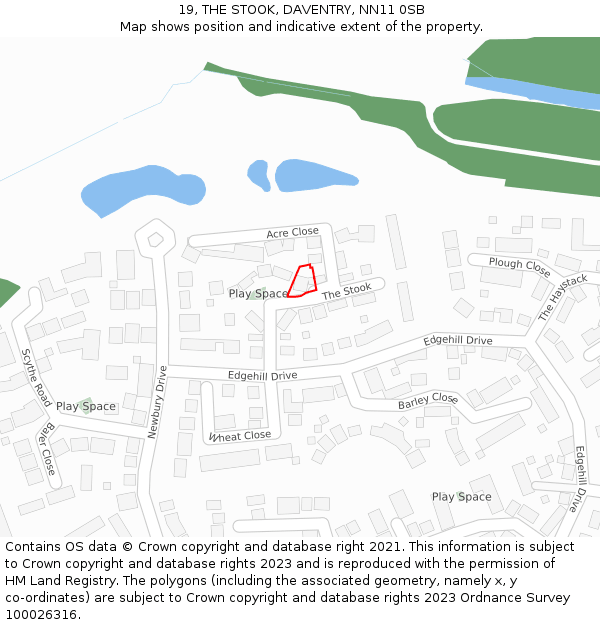19, THE STOOK, DAVENTRY, NN11 0SB: Location map and indicative extent of plot