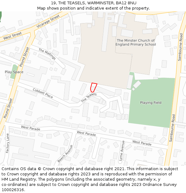 19, THE TEASELS, WARMINSTER, BA12 8NU: Location map and indicative extent of plot