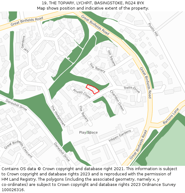 19, THE TOPIARY, LYCHPIT, BASINGSTOKE, RG24 8YX: Location map and indicative extent of plot