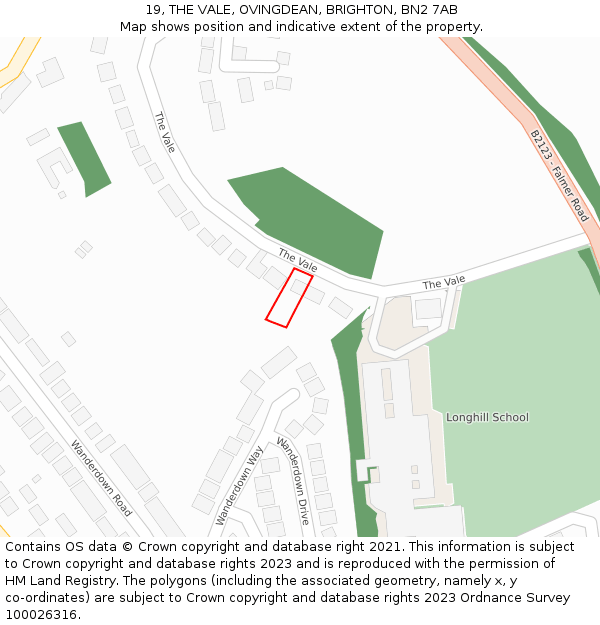 19, THE VALE, OVINGDEAN, BRIGHTON, BN2 7AB: Location map and indicative extent of plot