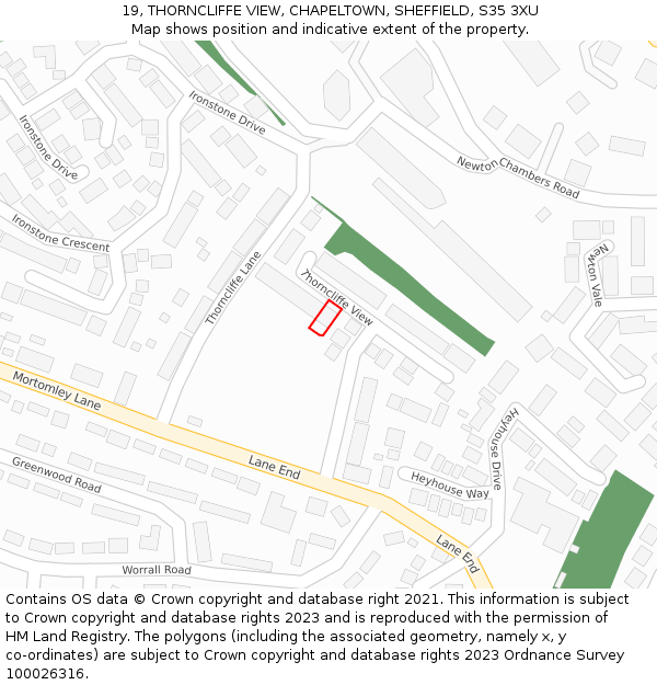 19, THORNCLIFFE VIEW, CHAPELTOWN, SHEFFIELD, S35 3XU: Location map and indicative extent of plot